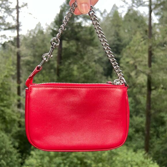 COACH Nolita 15 Red Leather Wristlet w Silver Chain Strap Women's Bag AUTHENTIC - Picture 2 of 9